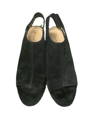 Clarks Black Suede Open-Toe Slingback Mules